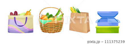 Zero Waste Ecological Object for Safe Environment Vector Set Zero Waste Ecological Object for Safe Environment Vector Set 111375239