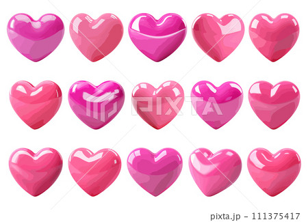 Pink heart 3d vector set isolated on white background 111375417