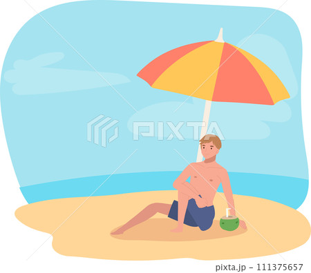 Summer Vacation concept. Beach Sunbathing. Man Lounging on Beach 111375657