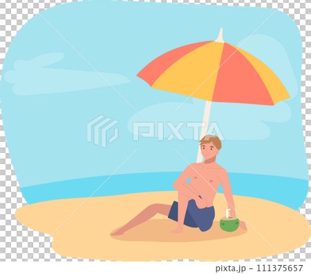 Summer Vacation concept. Beach Sunbathing. Man Lounging on Beach 111375657