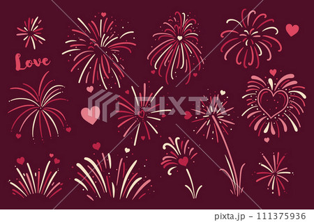 Set of fireworks with hearts for Valentine s Day. Vector graphics. Set of fireworks with hearts for Valentine s Day. Vector graphics. 111375936