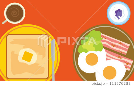 トーストとベーコンエッグのイラスト 111376285
