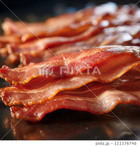 Fried bacon isolated on white background 111376748