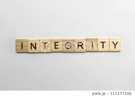 The row of wooden cubes with integrity text The row of wooden cubes with integrity text 111377286