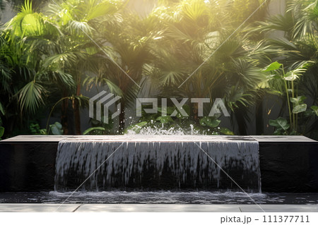Illustration of water garden decoration in modern home. Surrounded by lush greenery represent the nature that is brought to the modern home. It can be an inspiration for designing a garden landscape. Illustration of water garden decoration in modern home. Surrounded by lush greenery represent the nature that is brought to the modern home. It can be an inspiration for designing a garden landscape. 111377711