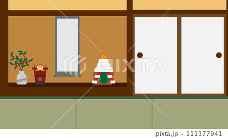 お正月飾りのある床の間の背景素材 111377941