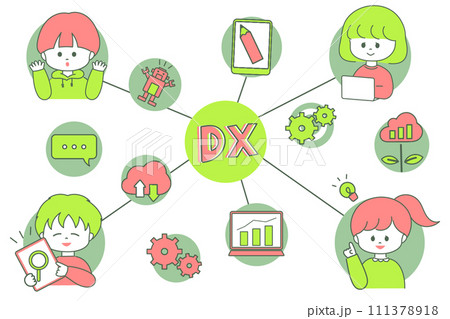 子供たちを取り巻くDX・ITテクノロジー化社会のイラストのイラスト素材 [111378918] - PIXTA