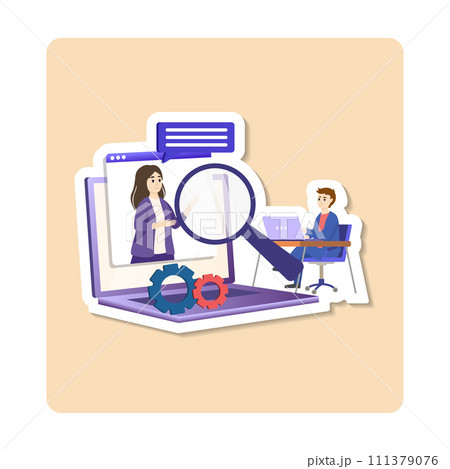 Human analysis sticker illustration. Human resources Concept for web page, banner, presentation, social media, documents, cards, posters. Vector sticker illustration Human analysis sticker illustration. Human resources Concept for web page, banner, presentation, social media, documents, cards, posters. Vector sticker illustration 111379076