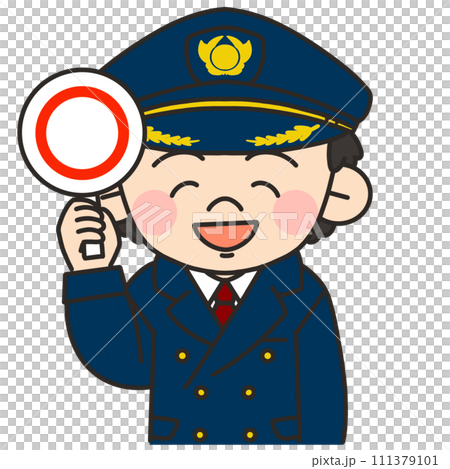 Illustration of a male pilot raising a circle tag Illustration of a male pilot raising a circle tag 111379101