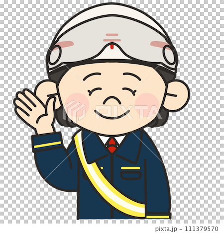 郵便の配達員の女性が笑顔で手を挙げているイラスト 111379570