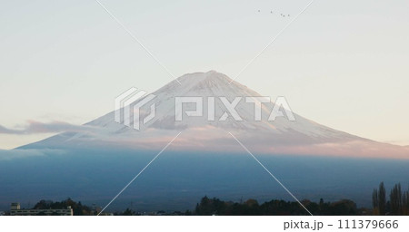 Mount, fuji and volcano or Tokyo or Japanese nature explore or travel adventure in history, culture or journey. Hill, outdoor and skyline or environment location or destination, sightseeing or forest 111379666