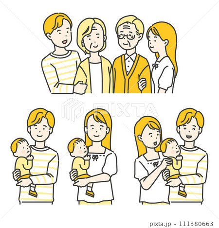 diverse families vector lineart illustration diverse families vector lineart illustration 111380663