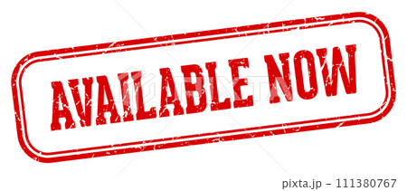 available now stamp. available now rectangular stamp on white background 111380767