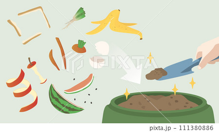 食品廃棄物を堆肥化する様子のイラスト 111380886