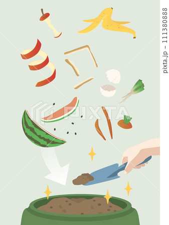 食品廃棄物を堆肥化する様子のイラスト 111380888