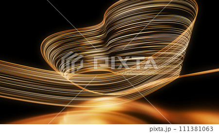 金のネオンの波、線、糸の3DCG。抽象的なCG背景。 金のネオンの波、線、糸の3DCG。抽象的なCG背景。 111381063
