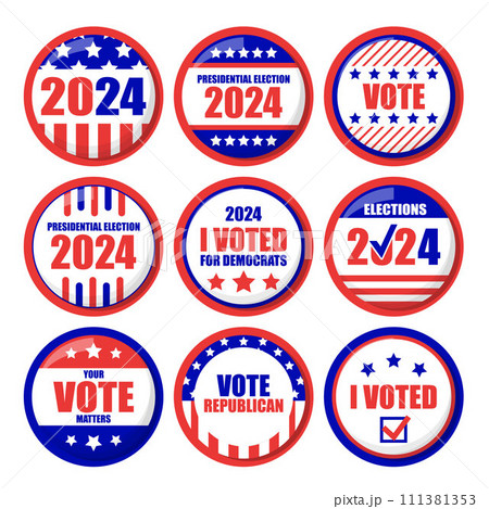 Set of election pins 2024 vector isolated Set of election pins 2024 vector isolated 111381353