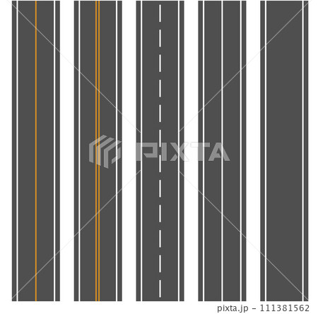 Bending roads and high ways. Road curves geometric design, street intersection. Flat style cartoon roads. Vector 111381562