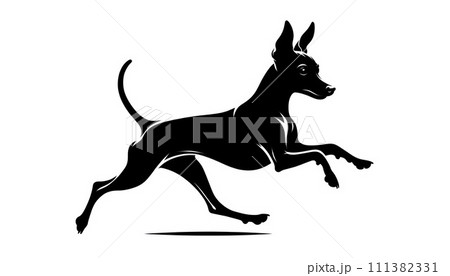 走る犬のシルエット 111382331