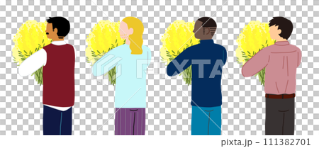 ミモザの花束を持つ男性 ミモザの花束を持つ男性 111382701