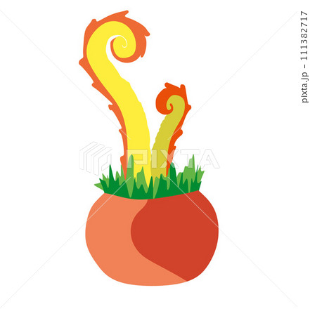 Cartoon fantasy alien Plant in Flower pot. Vector nature element illustration Isolated on white background. Floral Flat design art, Monster color Fantastic Botany character for App, Book, Card, Print 111382717