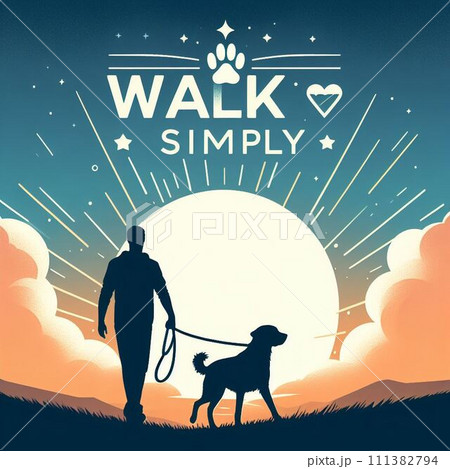 couple walking a dog on the field couple walking a dog on the field 111382794