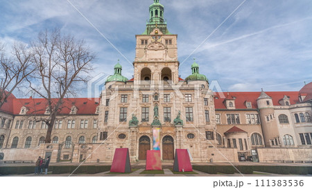 The Bavarian National Museum or Bayerisches Nationalmuseum timelapse. Germany, Munich The Bavarian National Museum or Bayerisches Nationalmuseum timelapse. Germany, Munich 111383536