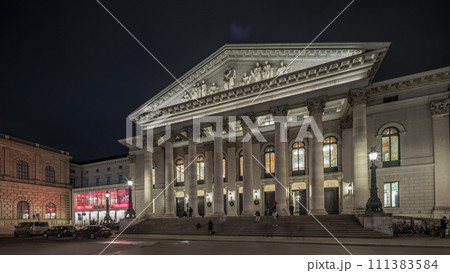 Munich National Theatre on the Max Joseph square night timelapse hyperlapse. Germany Munich National Theatre on the Max Joseph square night timelapse hyperlapse. Germany 111383584