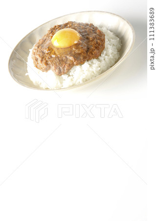 卵黄乗せ熱々キーマカレーを白背景で撮影 卵黄乗せ熱々キーマカレーを白背景で撮影 111383689