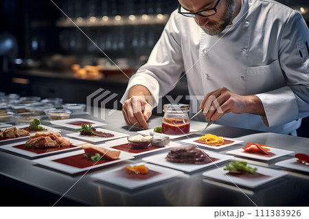 AI-generated content. Lab grown meat concept - chef cooks with lab grown meat 111383926
