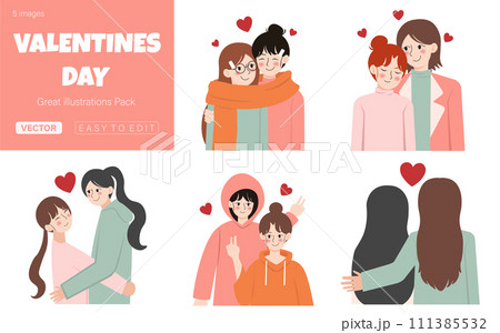 Collection of Love couples LGBTIQQ, lesbian dating. romantic relationship. valentine day. vector illustrations isolated on white background 111385532