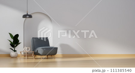 Contemporary interior living room design interior, bright walls, hardwood flooring, sofa, armchair with lamp. Concept of relax. 3d rendering Contemporary interior living room design interior, bright walls, hardwood flooring, sofa, armchair with lamp. Concept of relax. 3d rendering 111385540