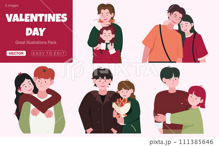 Collection of Love couples dating. Men and women in romantic relationship. valentine day. vector illustrations isolated on white background 111385646