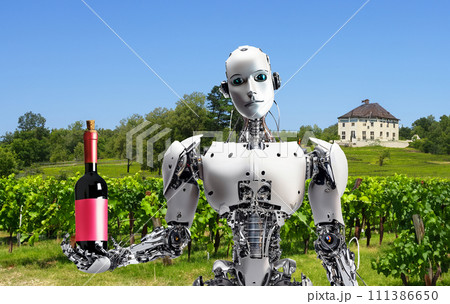 ロボットのワイン農家　ロボット　ワイナリー　赤ワイン　ブドウ畑　シャトー　農業　ビジネス　AI生成 111386650