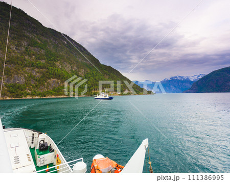 ship ferryboat on norwegian fjord ship ferryboat on norwegian fjord 111386995
