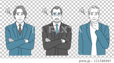 A set of middle-aged and elderly men who are worried and troubled A set of middle-aged and elderly men who are worried and troubled 111386997