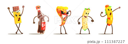 Humanized Fast Food Funny Characters Fighting Vector Set 111387227