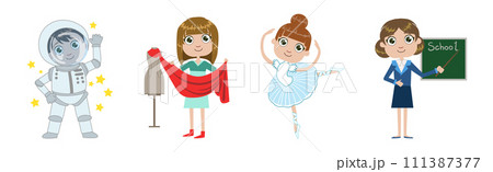 Kids in Professional Wear Demonstrate Different Job Vector Set 111387377