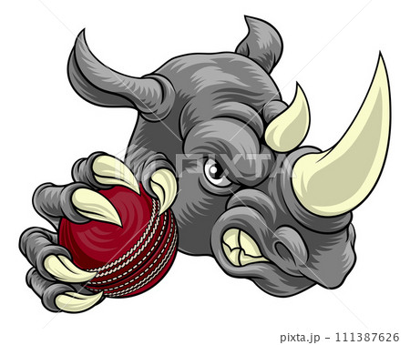 Rhino Rhinoceros Cricket Cartoon Sports Mascot 111387626