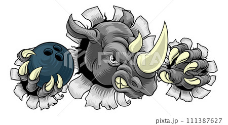 Rhino Rhinoceros Bowling Cartoon Sports Mascot 111387627