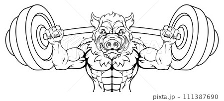 Boar Razorback Hog Weight Lifting Gym Mascot 111387690