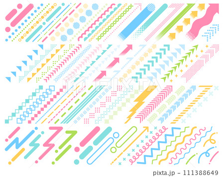 カラフルな右上がりの線と矢印の飾りセット 111388649