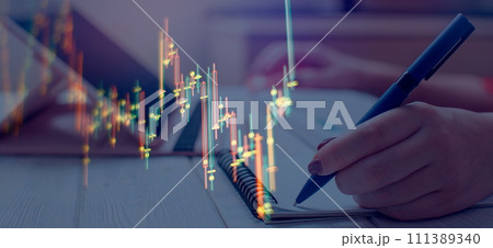 Crypto currency background. Market Analyze. Bar graphs, Diagrams, financial figures. Forex chart. 111389340
