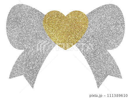 イラスト素材　ハートとリボン　シルバー　ゴールド 111389610
