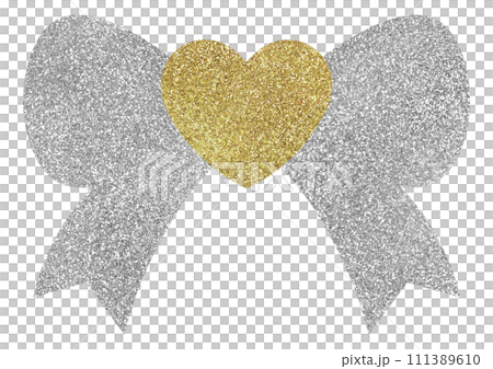 イラスト素材　ハートとリボン　シルバー　ゴールド 111389610