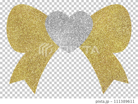插圖素材心和絲帶銀金 111389611