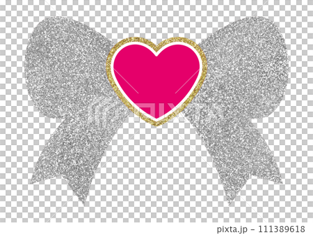 Illustration material Heart and ribbon Gold Silver Illustration material Heart and ribbon Gold Silver 111389618
