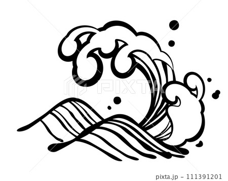 手描き風の和風の波のイラスト 手描き風の和風の波のイラスト 111391201