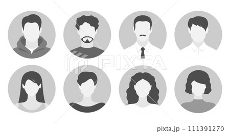 Abstract female and male faceless portraits. Set of woman and man face silhouettes suitable for anonymous profiles, avatars or abstract gender icons. Vector illustration Abstract female and male faceless portraits. Set of woman and man face silhouettes suitable for anonymous profiles, avatars or abstract gender icons. Vector illustration 111391270