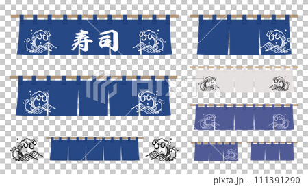 Noren illustration material set_Japanese style wave background 111391290